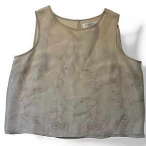 Vintage Valerie Stevens Collection 100% Silk Embroidered Tank Top Beige Size 14